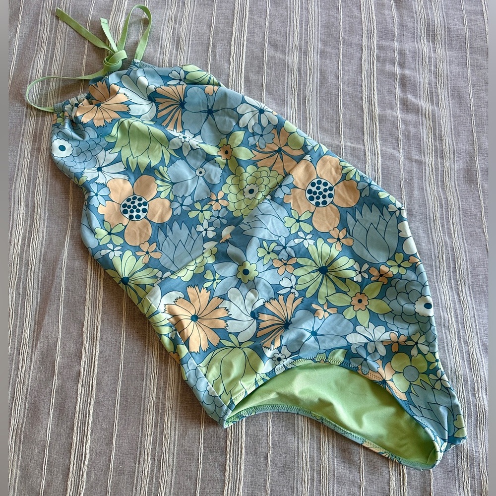 AERIE Boho Floral Halter One-Piece Swimsuit Women's Medium Long NWOT